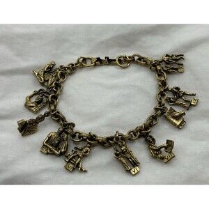 Vintage Coro Antique Gold Tone 10 (8) Commandments Charm Bracelet  Religious